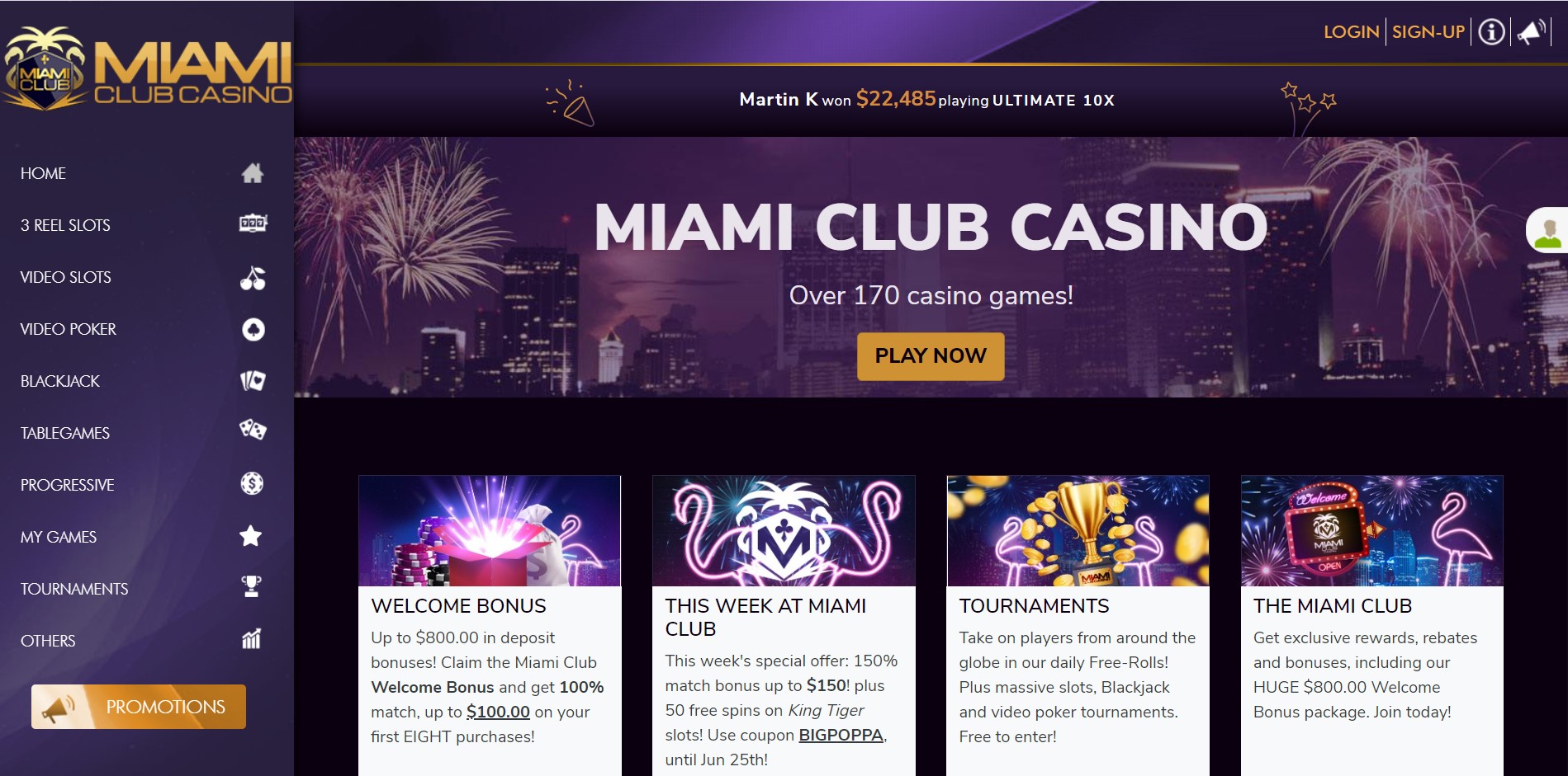 Miami Club Casino Homepage