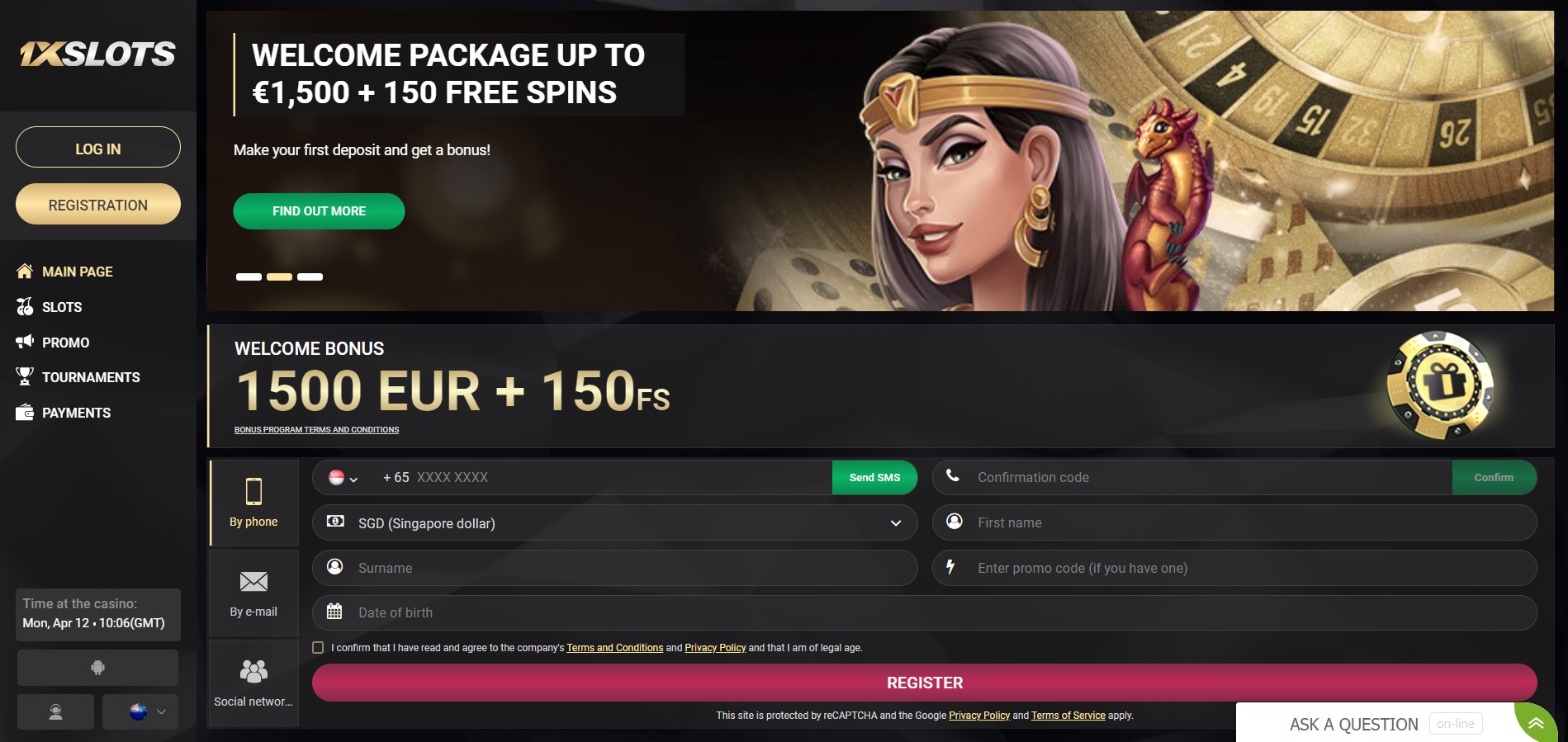 1xSlots Casino Homepage