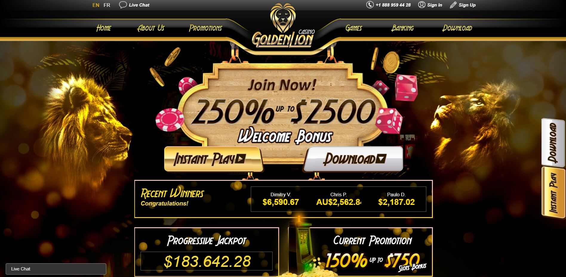 Golden Lion Casino Homepage